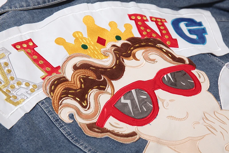 Angel Baby Embroidery Patch Denim Jackets Coats Autumn Hole Pocket Jean Jacket Female Casual Denim Jacket For Woman