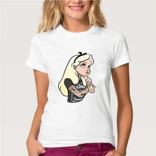 Harajuku camiseta mujer tatuaje de dibujos animados Alice princesa impresión Top camiseta Punk mujeres camisetas de manga corta de talla grande ropa femenina