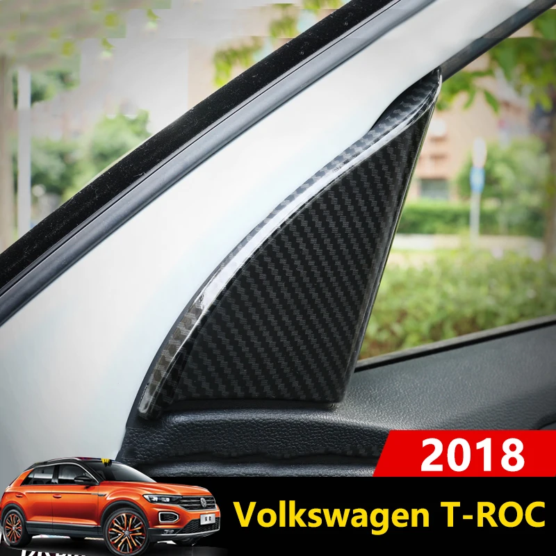 

For Volkswagen T-ROC T ROC 2017 2018 Carbon fiber Car Front Door Window Inner Triangle A Column Cover Sticker Trim Accessories