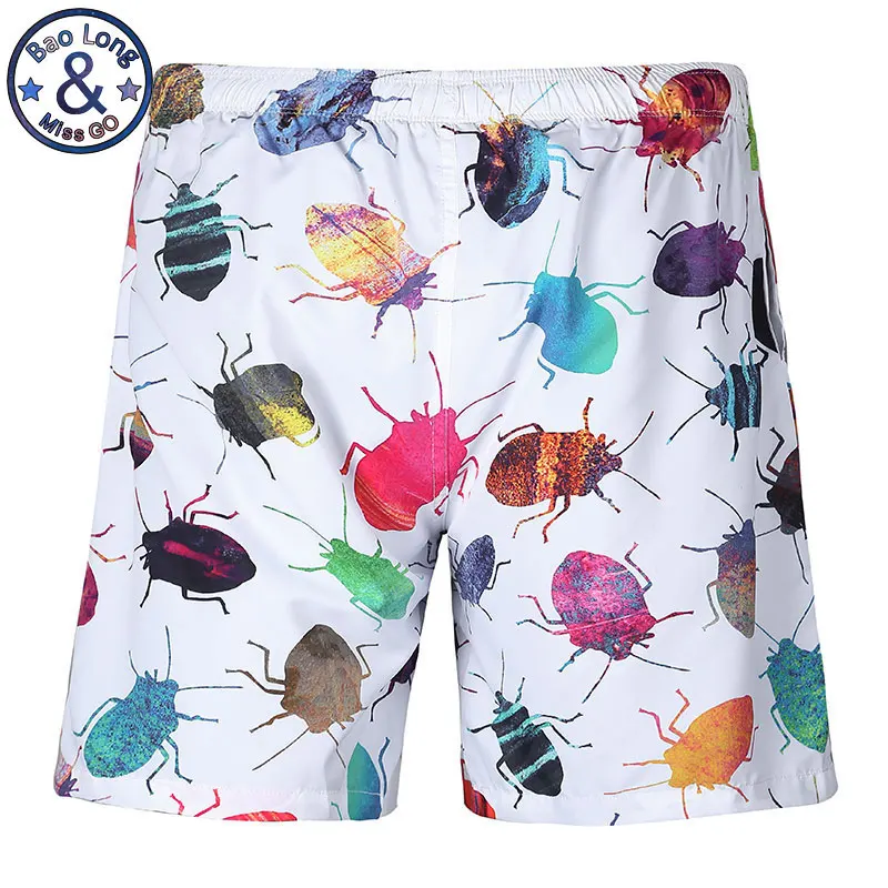 

Mr.BaoLong Quick Dry Summer Men Boardshorts Pretty 3D Full Printing Colorful Beetles Double-decker Couples Thin Beach Shorts