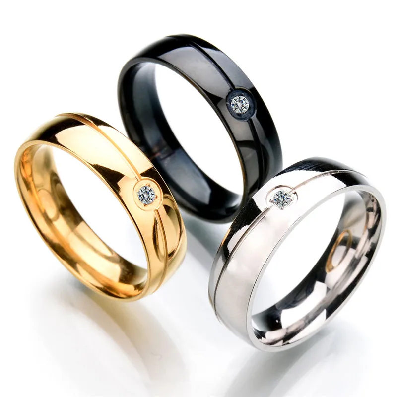 

Top Quality Never Fade 316L Stainless Steel CZ Stone Inlaid Rings Personality Simple Wedding Ring For Gift