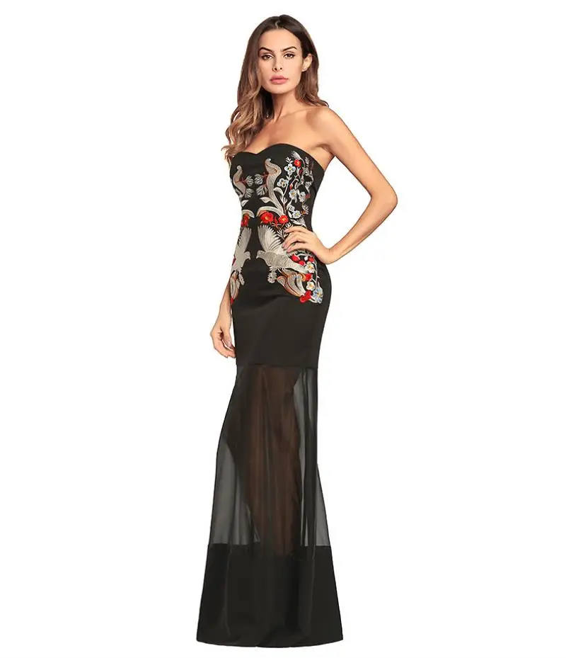 New Women's Slim Hollow Embroidered Strapless Fishtail Dress