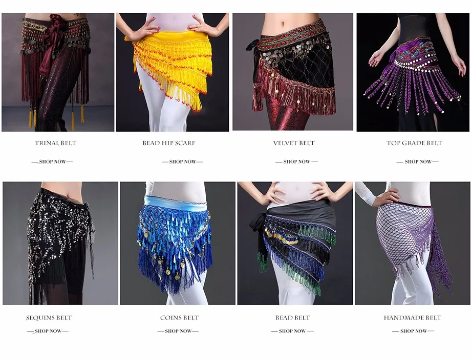 Women Bellydance Clothes Tassel Hip Scarf Belly Dance Elastic Wrapped Belt with Gold/silver Beaded Fringes