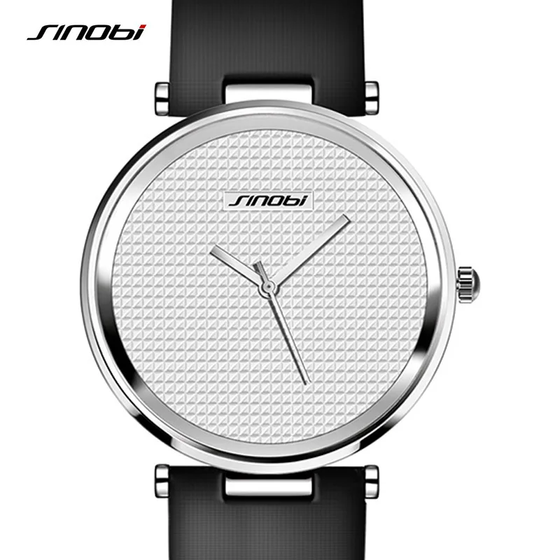 Minimalist Women Watch Ultrathin Analog Leather Strap Black SINOBI Top Brand Slim Fashion Casual Ladies Quartz Clock Watches New