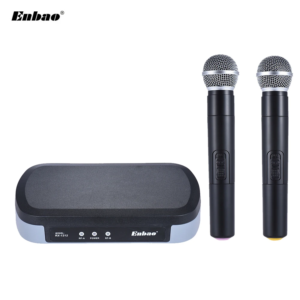 

Enbao UHF Wireless Handheld Dual wireless Microphone System 2 Microphones and 1 Wireless Mic Receiver Audio Cable AC Adapter