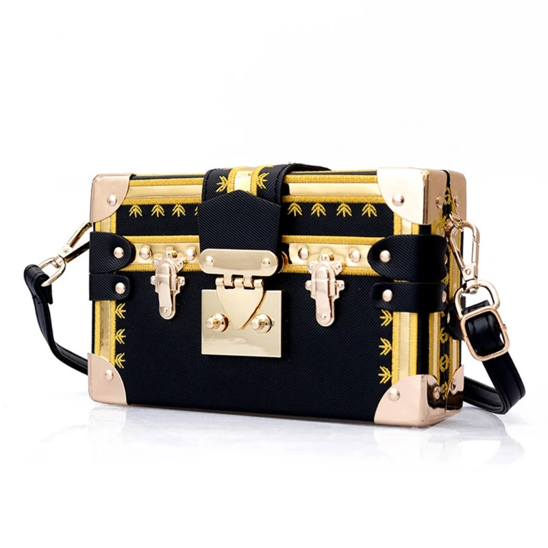 

Women Box Bag Leather Shoulder Bags Crossbody Metal Lock Handbag Small Messenger Case