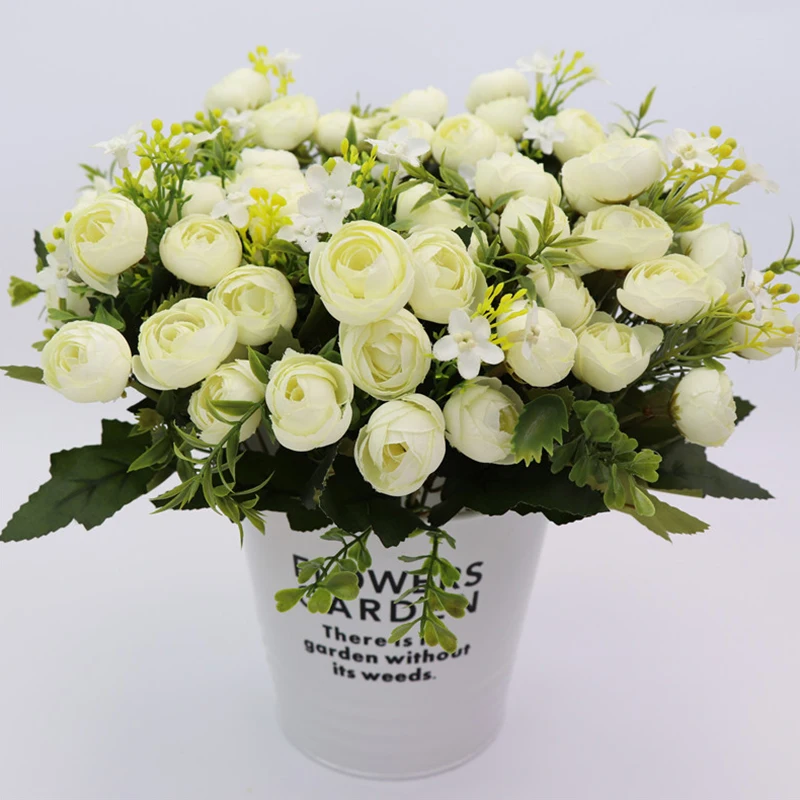 

30cm Artificial flowers 3 Forks 13 heads/bouquet small bud silk roses simulation flowers Green leaves Hom decora for Wedding