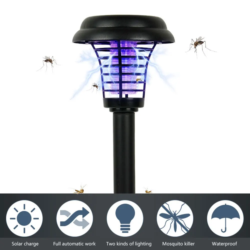 Solar Mosquito Killer Lamp Pest Control LED Round Plastic Insect Repellent Outdoor Garden Rain