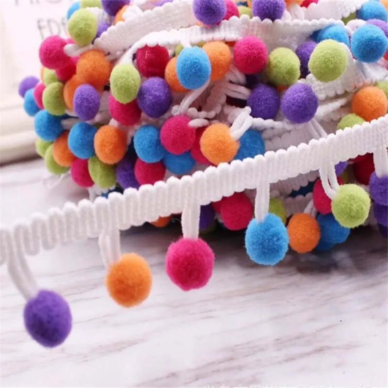 

1yard Trim Lace Fabric Tassel Hair Ball Lace Trim Ribbon Fringe Decoration DIY for Sewing Decor