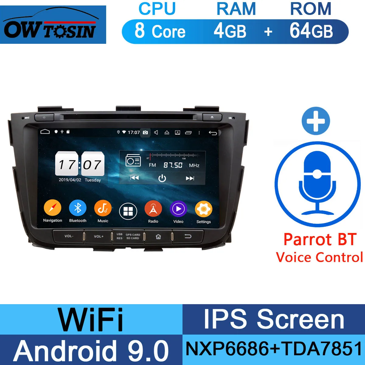 " ips 1920*1080 8 ядерный 4 Гб ram+ 64 Гб rom Android 9,0 автомобильный dvd-плеер для Kia Sorento 2012 2013 DSP радио gps Parrot BT Adas - Цвет: 64G Parrot BT