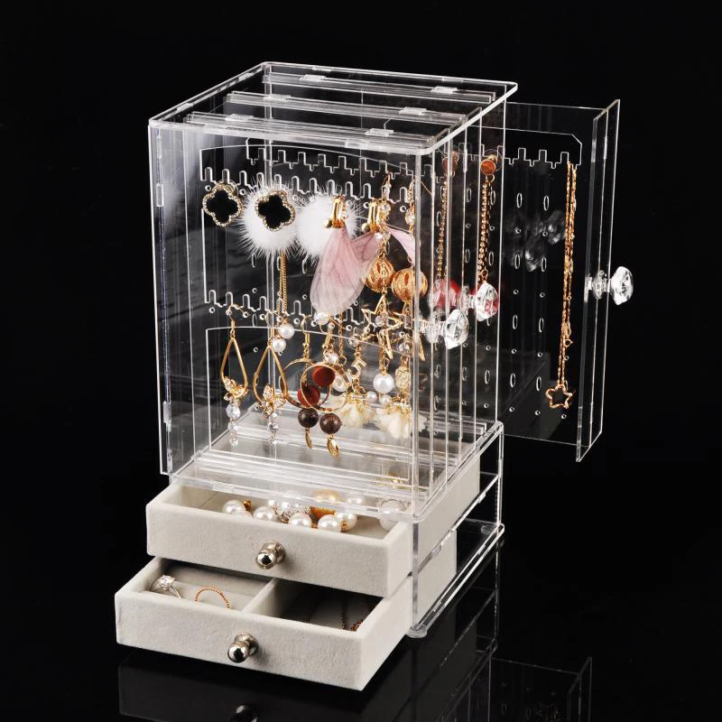 

New Acrylic Jewelry Organizer Box For Necklace Display Storage Case Earrings Bracelet Hanger Decoration Girls Gifts Women Makeup
