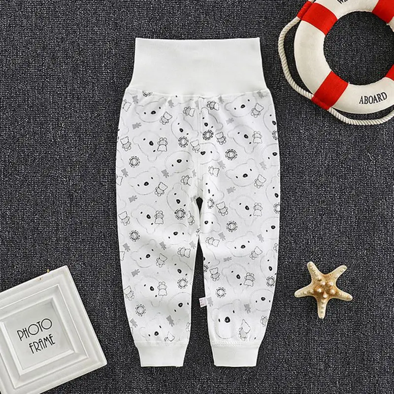 Новорожденные девочки штаны для мальчиков пижамы Пижама для новорожденных Высокая Талия Утепленная одежда мягкие трико для сна дети детская одежда брюки WT168 - Цвет: Grey Bear