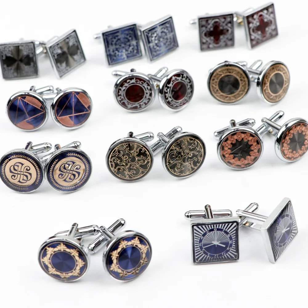 

Mens Fashion Laser Engraved Epoxy Complicated Design Cufflink Luxury Cuff Buttons Geometric Flower Watch Cuff Links