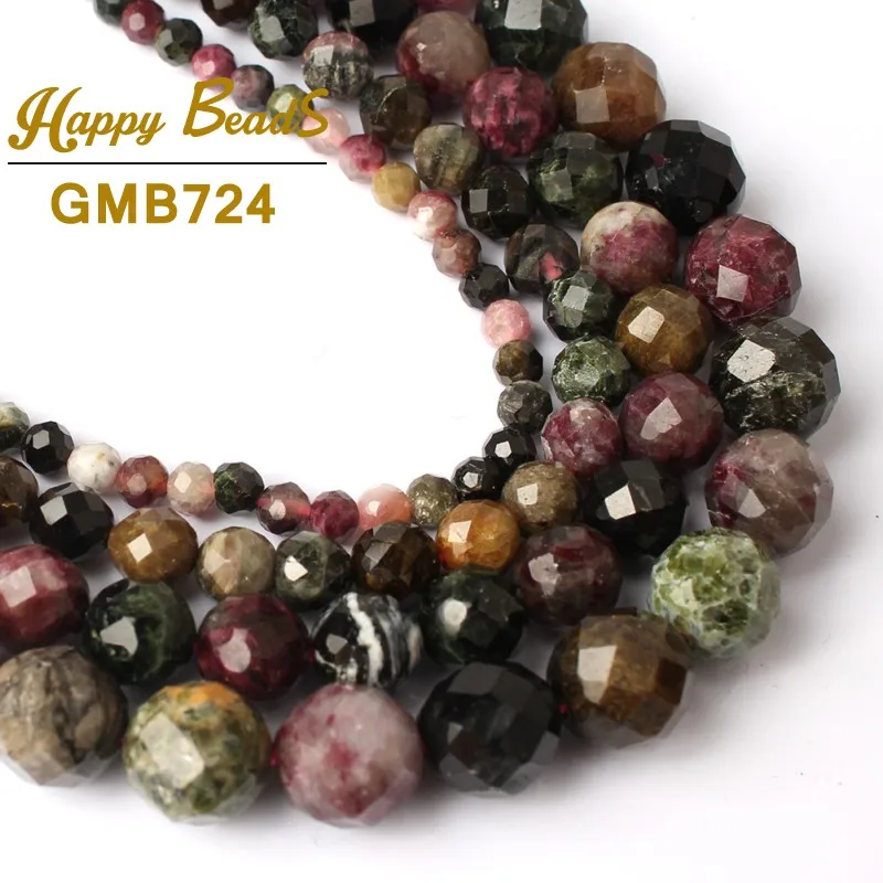 

AAA Natural Faceted Colorful Tourmaline Gem Stone Beads High Quality For Jewelry Making DIY Necklace Bracelets 4 6 8 10 mm 15"