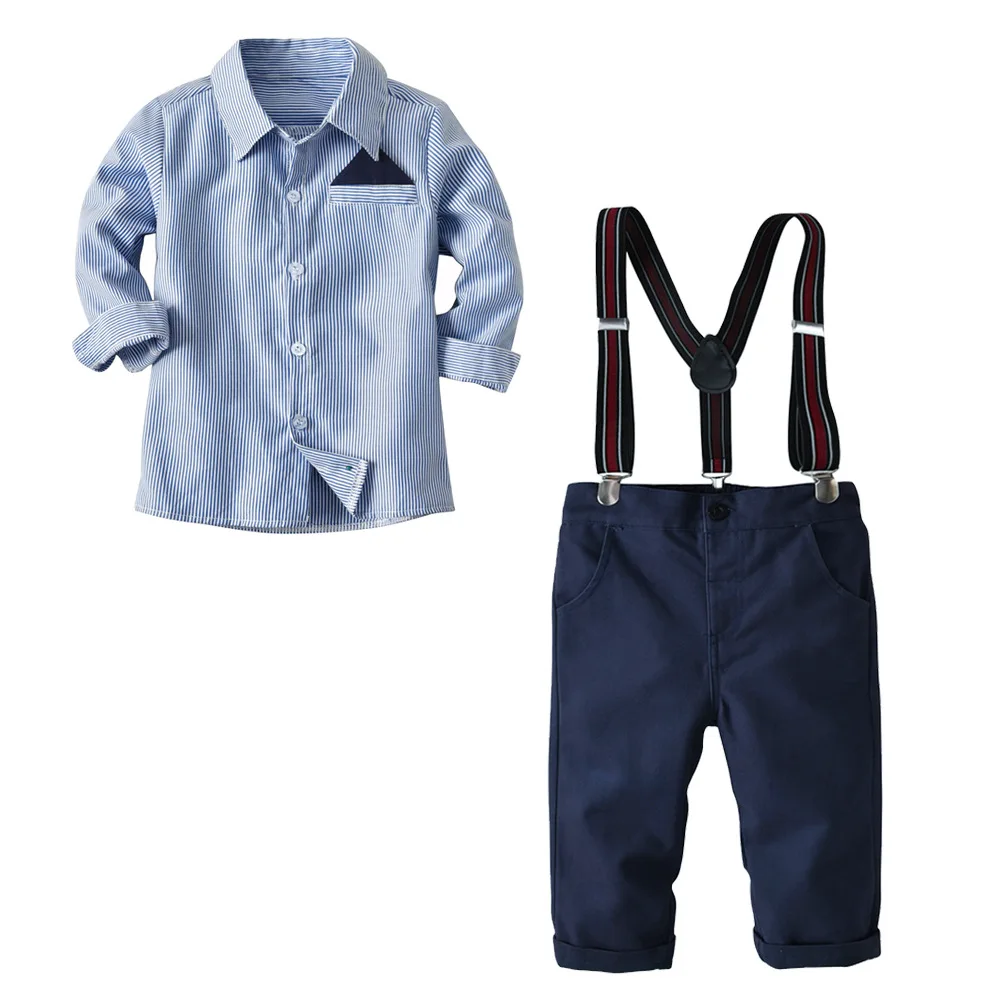 

2019 New Spring Baby Boys Blazer Suits Single Breasted Tie Coat Pants 3pcs Striped Boys Suit Formal Party Wear Children Clothing