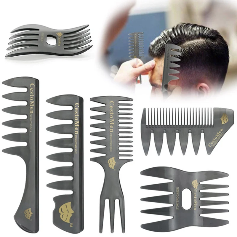 

Men Handle Grip Large Tooth Detangling Curly Hair Comb Back Head Styling Beard Oil Comb Men Hairdressing Wide Teeth Comb