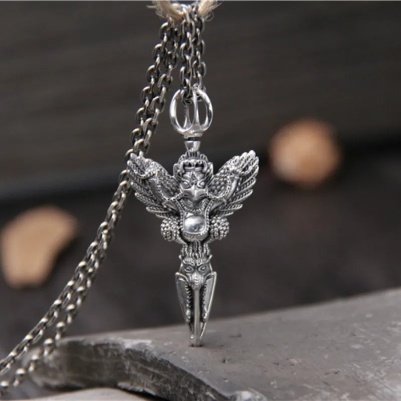 

925 Sterling Silver Amulets for Man Tibetan Buddhist Handicrafts Collectibles Dorje Vajra Ganesh Pendant 18.50G