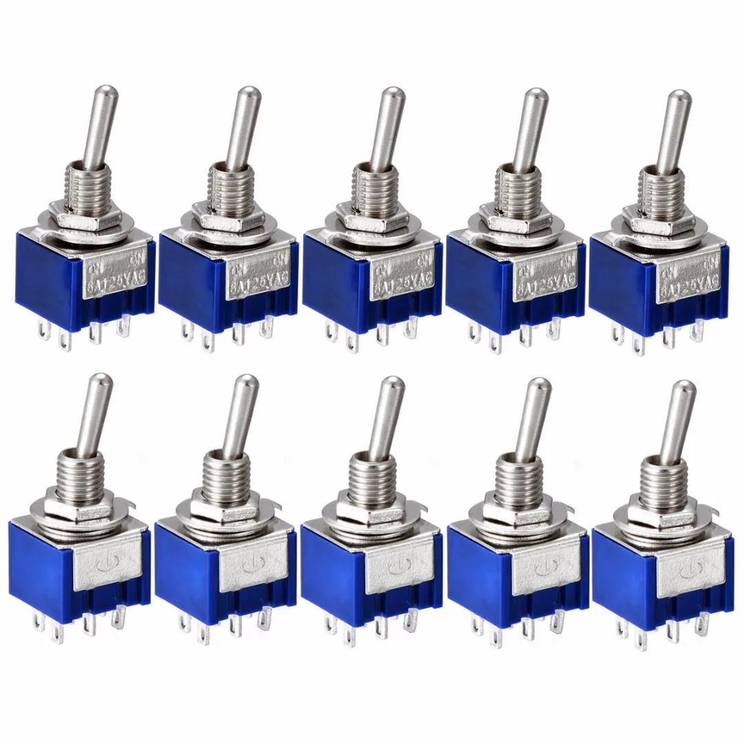 5pcs/10pcs Mini Toggle Switch MTS-202 6A 125V AC 6 Pins 2 Positions DPDT Type ON/ON Durable Switches for Motors Parts