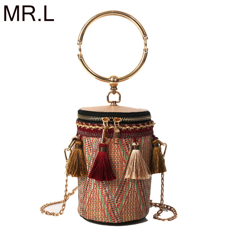 

MR.L Round Bohemia Style Straw Bag Handbags Women Summer Rattan Bag Handmade Woven Beach Circle Bohemia Handbag 2019 New Fashion