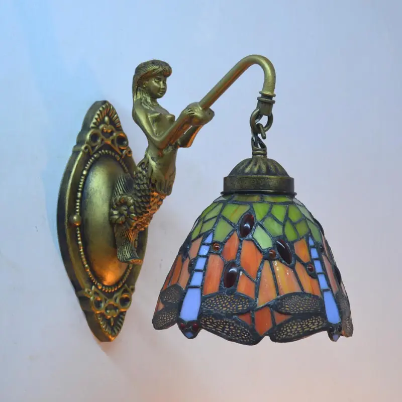 Настенный светильник Tiffany Mermaid Dragonfly абажур из витражного стекла настенный