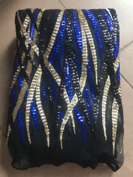 

5yards/lot 2019 High quality nigerian french net lace african Sequins lace fabric for party dress, free shipping blue gold blue