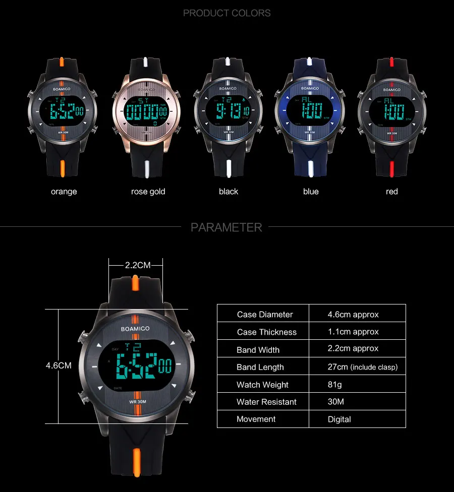 Бренд BOAMIGO, мужские цифровые часы, мужские спортивные часы, резиновый светодиодный водостойкий наручные часы, мужские часы, Relogios Masculino