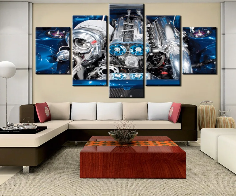 

5 Pieces Modular Picture Canvas Painting 2jz Car Engine Modern Decorative Canvas Painting Wall Pictures For Living Room Framed