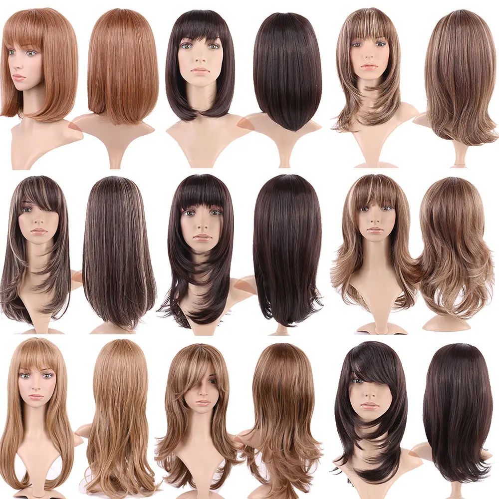 

S-noilite Synthetic Wigs For African American Black Women Long Brown Mixed Two Tone Wigs With Bangs