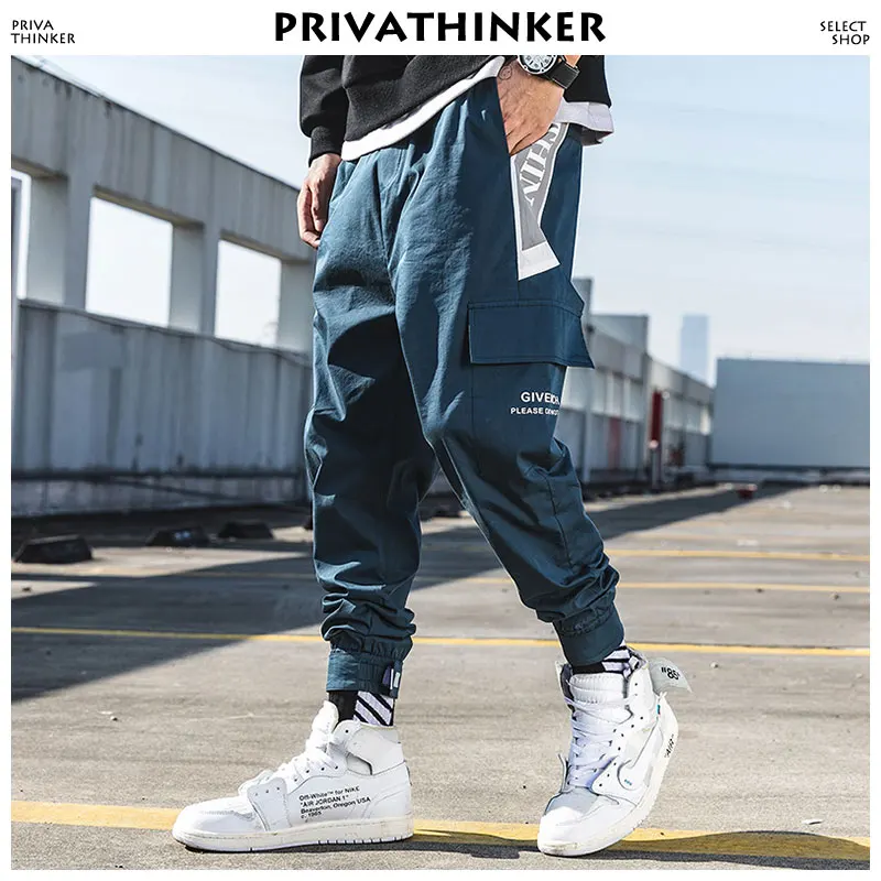 

Privathinker Joggers Letter Print Ankel-Length Pants 2019 Mens Pockets Sweatpants Male Korean Fashions Pants Hiphop Track Pants