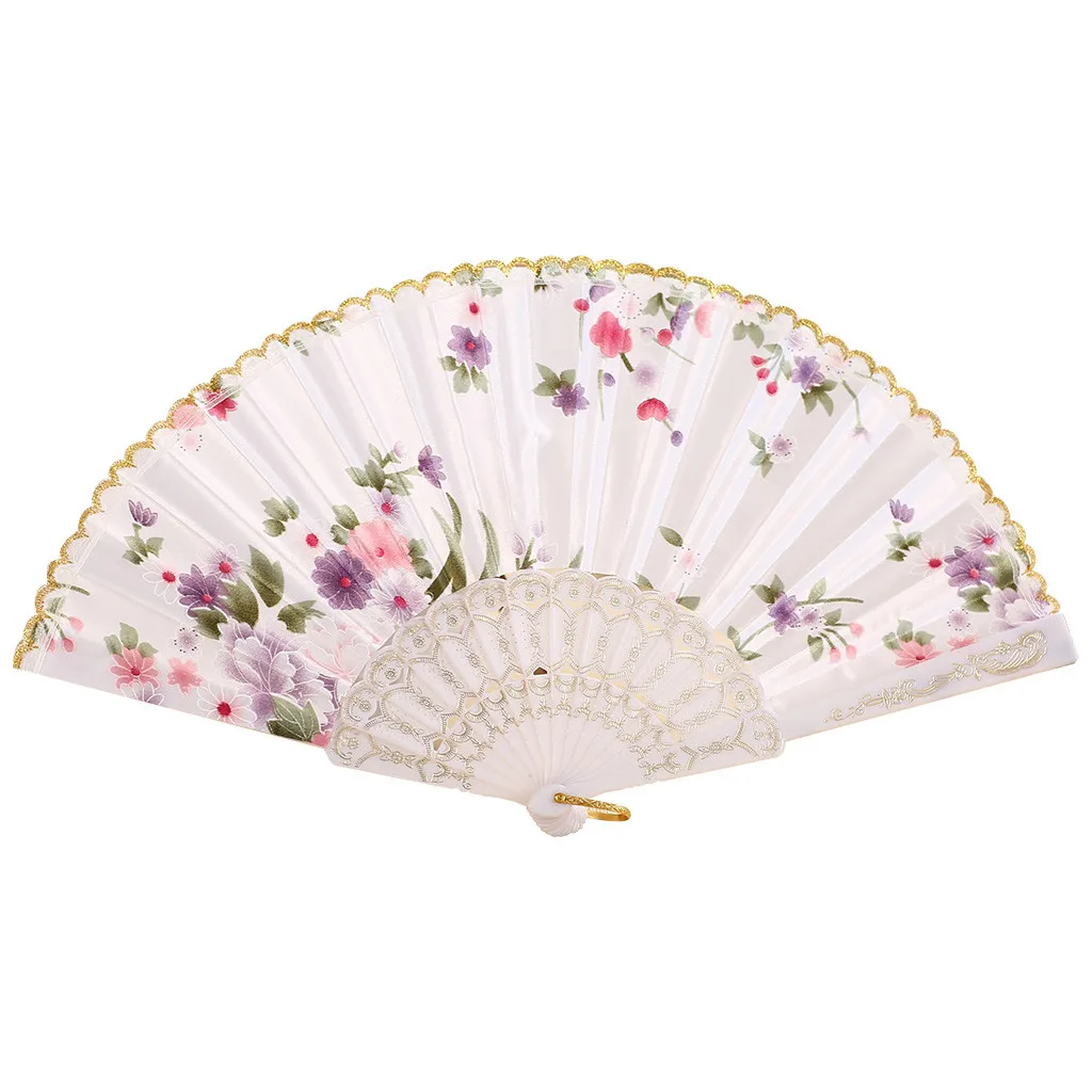 

Chinese Style Dance Fan Lace Silk Folding Hand Held Flower Fan Wedding Party Y46
