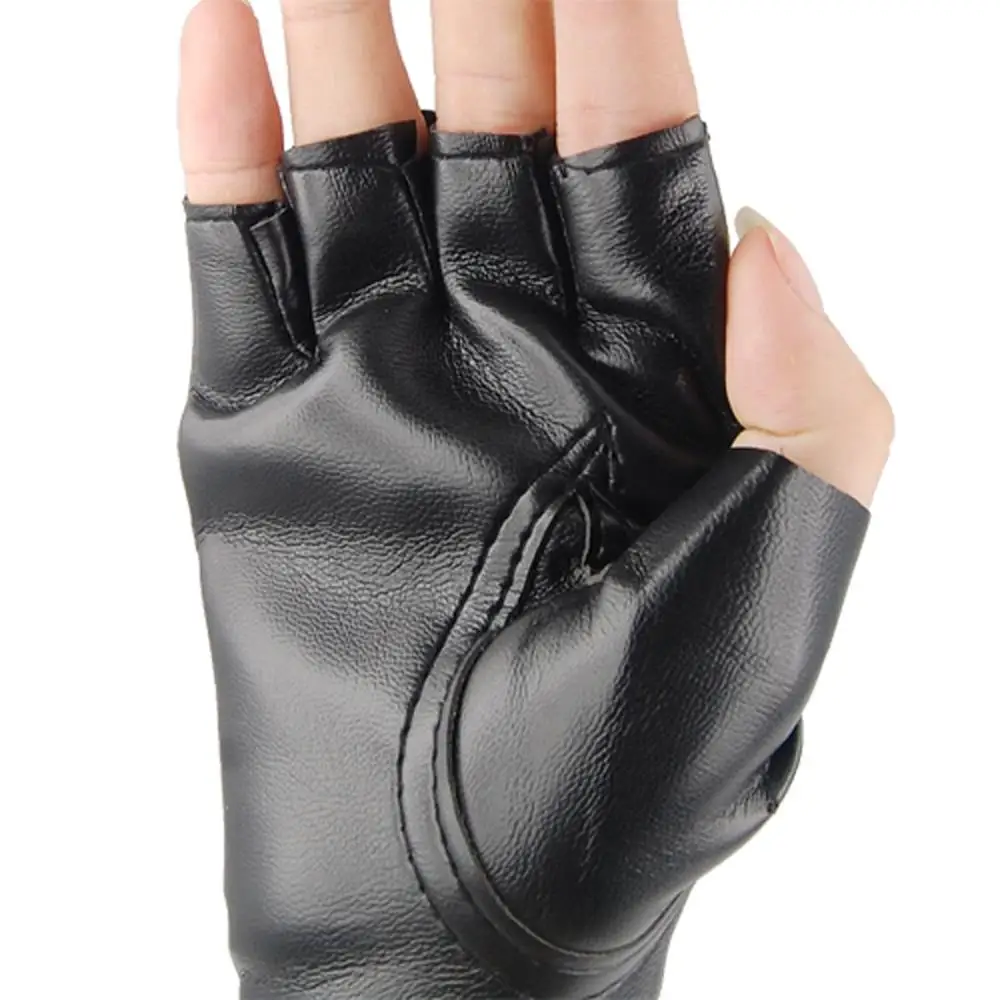 Горячие унисекс крутые черные панк-рок шипованные кожаные перчатки без пальцев