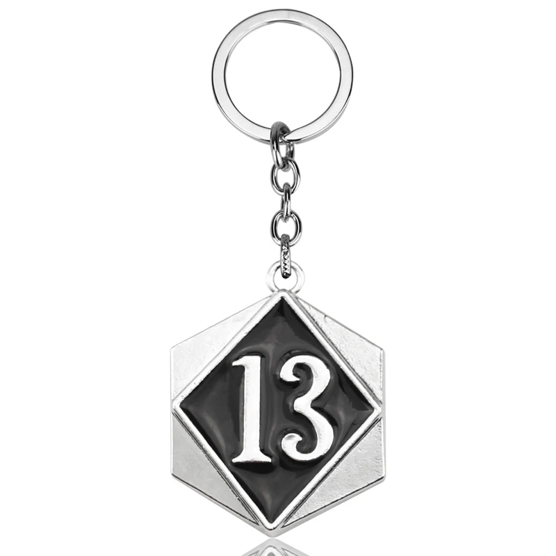 

Vintage Lucky Number 13 Pendant Key Chain Silver Color Black Drip Oil Hexagonal Pendants Mens Fashion Hip hop Jewelry