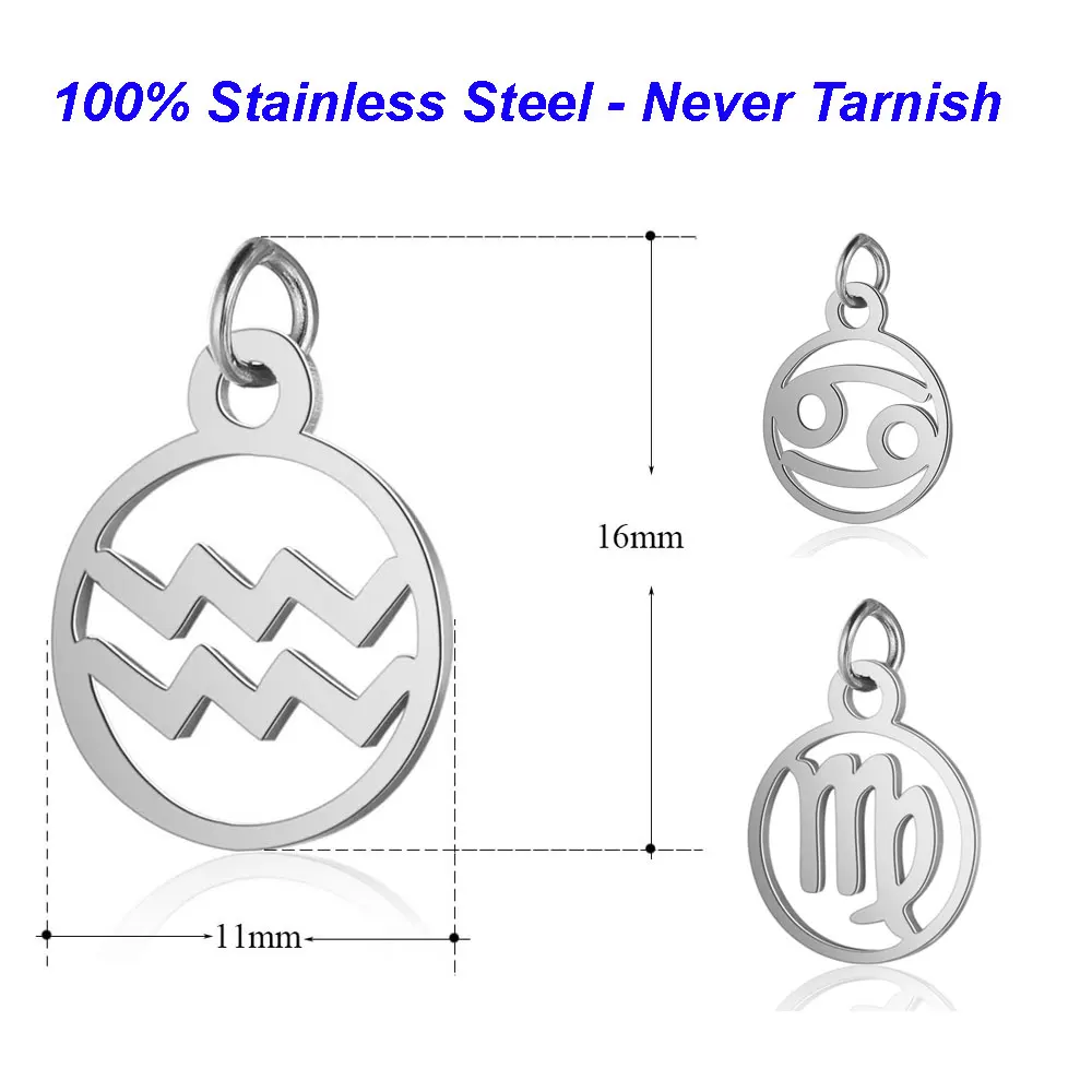 

5pcs/lot 100% Stainless Steel Horoscope Charms VNISTAR High Polished Zodiac Symbol Pendant DIY Jewelry Findings Supplies