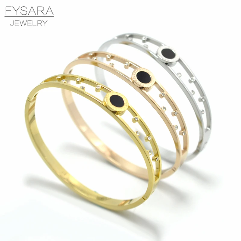 

FYSARA Forever Lover Black Circle Crystals Buckle Bangles Women Gold-Color Party Enamel Bracelets Luxury Brand Lover Arm Bangles