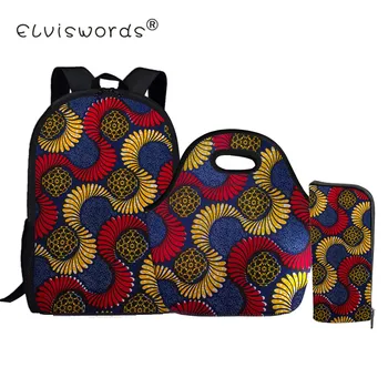 

Fashion African Design Kids School Bag Set Girl Schoolbag 3 Pcs/Set Orthopedic Students Teen Bookbags Rucksack Pen Holder Bags
