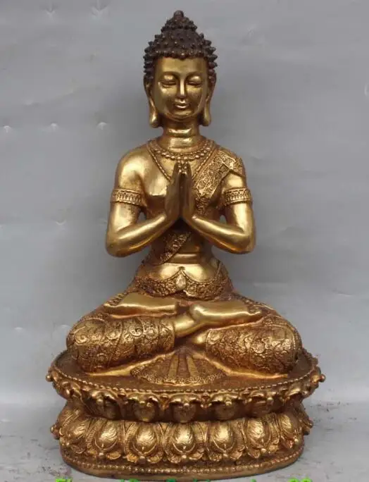 

S01410 14" Chinese Tibet Buddhism Bronze Gilt Shakyamuni Sakyamuni Buddha Lotus Statue
