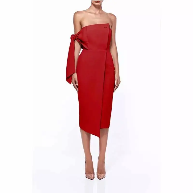 

2018 summer women dress wholesale red black white off shoulder bandage dress red party dress Dress + suit