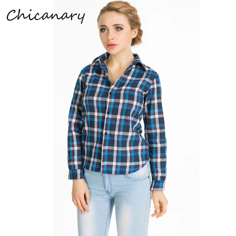 Chicanary Spring Fashion Slim Short Plaid Women Blouses