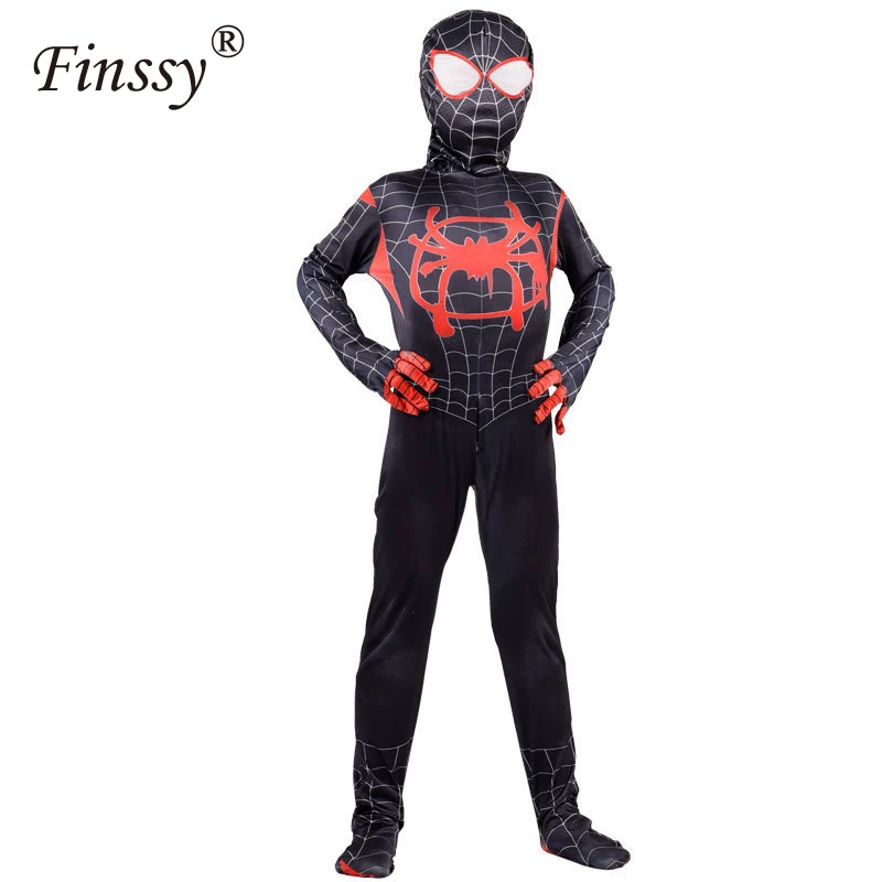 Карнавальный костюм Человека-паука на Хэллоуин, Костюм Супермена, черный костюм паука Майлза, карнавальный костюм, комбинезоны для мальчиков