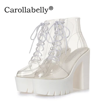 

super high heels thick soles bottom clear transparent ankle boots female Platform Autumn boots casual shoes