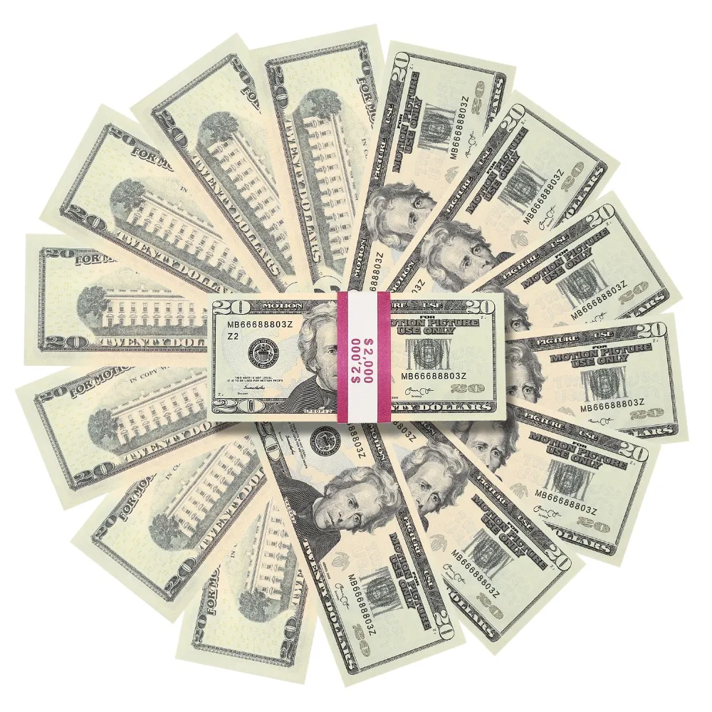 

Toy Money Full Print 2 Sided $2000 Fake Money Motion Picture Money $20 Dollar Bills Realistic Money Stacks,Copy Money