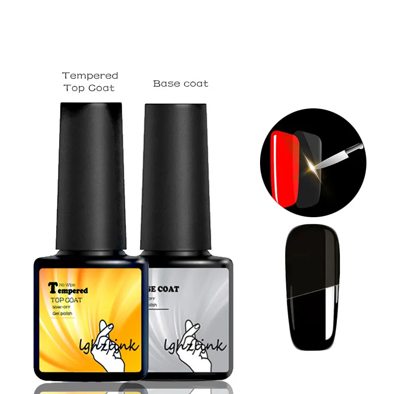 

Lghzlink Top Base Coat Nail Primer UV LED Soak Off Gel Varnish Long Lasting Gel Nail Polish Top Coat and Base Coat for Nail Art