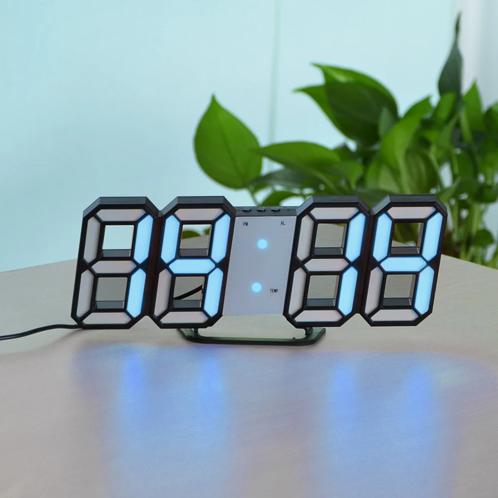 3D проснуться ночник USB LED цифровой настенные часы Настольный Будильник 12/24 часов Дисплей электронные часы домашнего украшения - Испускаемый цвет: Blue B