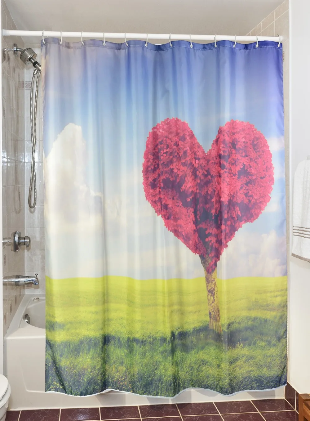 3D Heart Love Tree Shower Curtains Waterproof Bathroom Curtains
