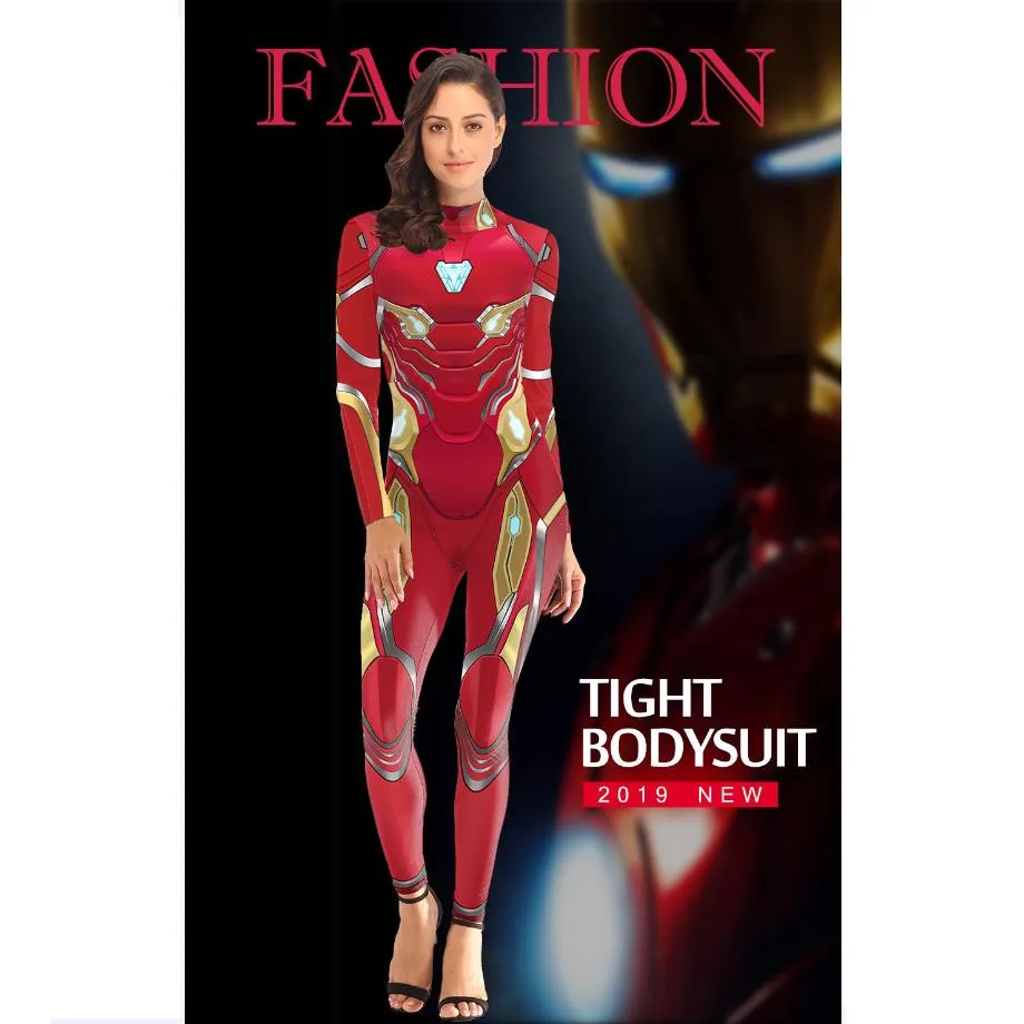 

Anime Avengers: Endgame Iron Man Cosplay Costumes Superhero Tony Stark Women Girls Sexy Zentai Bodysuit Jumpsuits Catsuit Suit