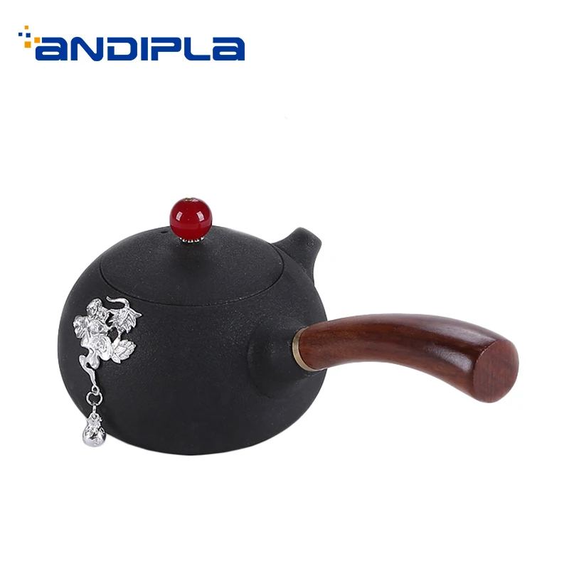 180ml Japanese style Side Handle Teapot Ceramic Pottery Silver Pendant Vintage Tea Pot Home
