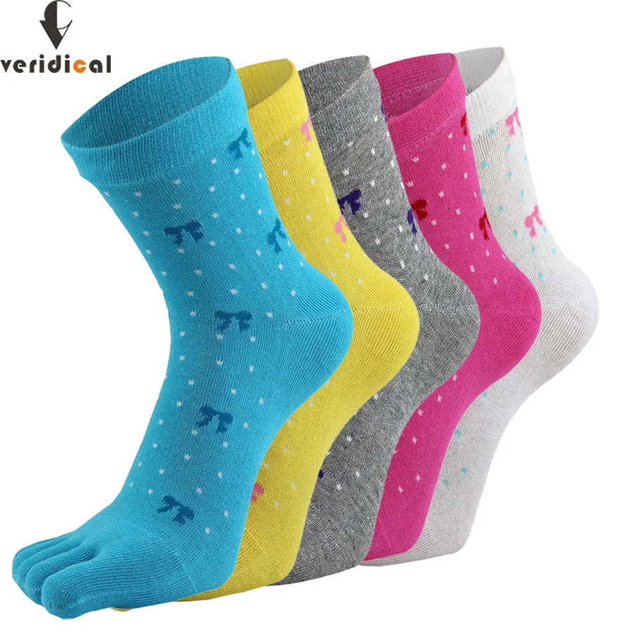 

VERIDICAL Fashion Women Toe Socks bowknot Five Finger Socks 5 pairs/lot cotton white weed short socks harajuku meias feminino