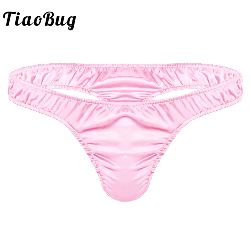 

TiaoBug Mens Lingerie Soft Shiny Satin Ruffled Low Rise Bikini Thongs Sexy Men Stretchy High Cut Underwear Panties Underpants