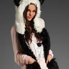 Зимняя женская шапка из искусственного меха кролика, Мужская Шапка-бини с черепами, шапка для животного, ушные щитки, Волчья плюшевая теплая шапка с длинным шарфом, варежки, перчатки