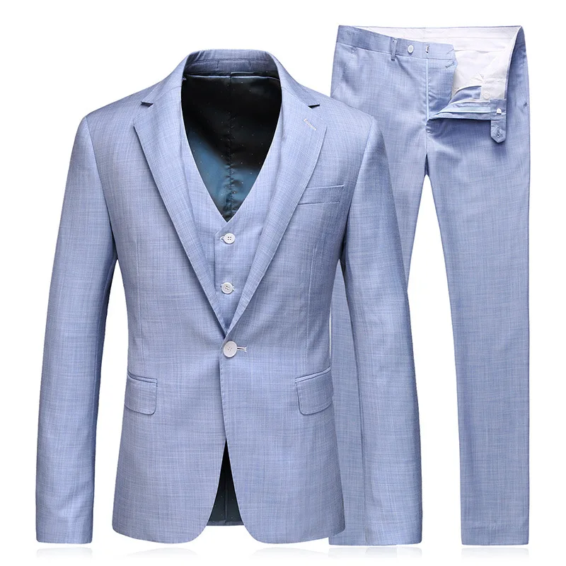 Cheap Chance of  2019 Men's Solid Color Suit Three-piece Thin Section Business Casual Slim Suit Groom Wedding Dress 
